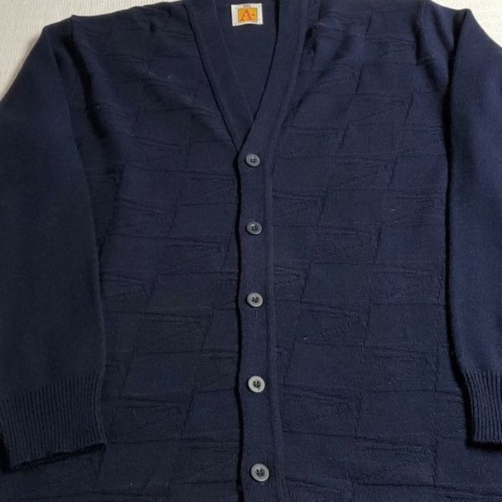 SAI A+ Sz. 3X Embroidered Insignia Grandpa Blue Knit LS Cardigan